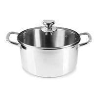 Homatz Induction Stock Pot 24cm Dia, 5L Stainless Steel Pot with Glass Lid | Non-Stick Large Cooking Pot for Soups, Stews | Oven Safe Upto 200 °C - Casserole Dish Pot, Silver