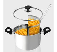 Homatz Large Chip Pan with Basket and Lid 22cm, 5L Deep Fryer Pan | Cooking Pot, Induction Chip Pan Fryer, Split Basket, Stainless Steel Pan