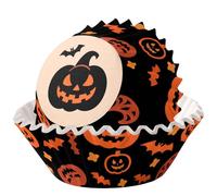HOMAVEL 100P Halloween Cupcake Cases, Black Pumpkin Paper Baking Liners | 100 Standard Paper Cases for Cupcakes, Fairy Cakes and Muffins, with Black Pumpkin Design for Classic Halloween Parties
