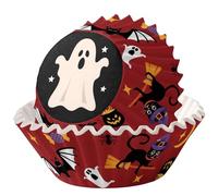 HOMAVEL 100P Halloween Cupcake Cases, Red Ghost Paper Baking Cup Liners | 100 Standard Paper Cases for Cupcakes, Fairy Cakes and Muffins, with Red Ghost Design for Halloween Dessert Tables