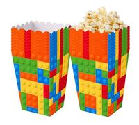HOMAVEL 16 Pack Building Blocks Popcorn Boxes Toy Theme Party Favours | Paper Snack Containers with Colourful Block Design, Treat Boxes for Candy Sweets Popcorn, Party Favours, Movie Night Birthday