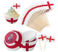 HOMAVEL 200 Pack England World Cup 2026 Merchandise Cake Toppers, England Cup Cake Cases 100P & England Mini Toothpick Flags 100P, St George's Cross Cupcake for World Cup Party Decorations Supplies
