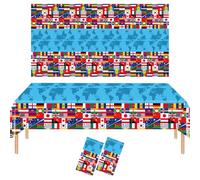 HOMAVEL 2Pcs International Flag Table Cloth Nations Table Cover Party for World Cup 2026 Decorations, 137 * 274cm Rectangle Plastic Country Flags Tablecloth for Football Sport Event Party Decor
