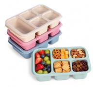HOMAVEL 4 Packs 5 Compartment Snack Box Large Bento Lunch Containers