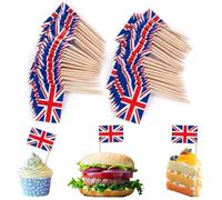 HOMAVEL Union Jack Cocktail Sticks 100 Pack - Great Britain Flag Cake Picks - British Patriotic Food Toppers for Baking, Party Buffets, Sandwiches, Cupcakes - UK for Street Parties, Royal Celebrations