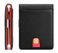 Homavit Black Minimalist Men's Leather Wallet, RFID Protected, Bi-Fold, Genuine Leather, 12 Credit/Debit Card Slots, ID Window, Money Clip, 8.5 x 11 cm, Men, Professionals