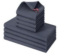 Homaxy 100% Cotton Kitchen Towels and Dishcloths Sets - Waffle Weave Soft and Absorbent Dish Towels - 8 Pack Quick Dry Dish Towels and Dishcloths Sets - 26 X 16 Inch and 12 X 12 Inch - Dark Grey