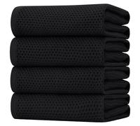 Homaxy 100% Cotton Oversized Waffle Woven Kitchen Dish Towels, Ultra Soft Absorbent Quick Drying Cleaning Towel, 50 x 68 cm, Pack of 4, Black