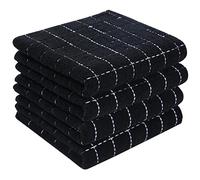 Homaxy 100% Cotton Terry Kitchen Towels(Black, 13 x 28 inches), Checkered Designed, Soft and Super Absorbent Dish Towels, 4 Pack