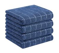 Homaxy 100% Cotton Terry Kitchen Towels(Navy Blue, 13 x 28 inches), Checkered Designed, Soft and Super Absorbent Dish Towel, 4 Pack