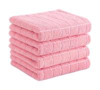 Homaxy 100% Cotton Terry Kitchen Towels(Pink, 13 x 28 inches), Checkered Designed, Soft and Super Absorbent Dish Towels, 4 Pack