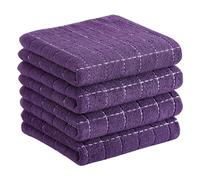 Homaxy 100% Cotton Terry Kitchen Towels(Purple, 13 x 28 inches), Checkered Designed, Soft and Super Absorbent Dish Towels, 4 Pack