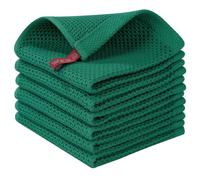 Homaxy 100% Cotton Waffle Weave Kitchen Dish Cloths, Ultra Soft Absorbent Quick Drying Dish Towels, 12 x 12 Inches, 6-Pack, Dark Green