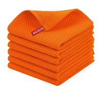 Homaxy 100% Cotton Waffle Weave Kitchen Dish Cloths, Ultra Soft Absorbent Quick Drying Dish Towels, 12 x 12 Inches, 6-Pack, Orange