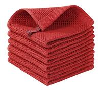 Homaxy 100% Cotton Waffle Weave Kitchen Dish Cloths, Ultra Soft Absorbent Quick Drying Dish Towels, 12x12 Inches, 6-Pack, Brick Red