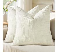 Homaxy Chenille Throw Cushion Covers 40x40cm Pack of 2 Thick Textured Slubby Couch Pillow Covers Modern Neutral Decorative Soft Cozy Pillow Cases for Bed Sofa Living Room, Cream White