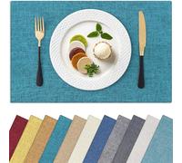 Homaxy Cloths Placemats for Dining Table Set of 6, Heat Resistant Washable Cotton Linen Blend Table Mats, Easy to Clean Non-Slip Place Mats, 13" x 19", Teal