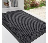 Homaxy Door Mat, Heavy Duty Natural Rubber Doormats, Dirt Trapper, Easy Clean Washable, Low Profile Entrance Mat for Front Back Door Indoor Outdoor - Grey Greek Keys, 45x75 CM
