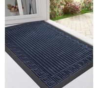 Homaxy Door Mat, Heavy Duty Natural Rubber Doormats, Dirt Trapper, Easy Clean Washable, Low Profile Entrance Mat for Front Back Door Indoor Outdoor - Navy Greek Keys, 45x75 CM