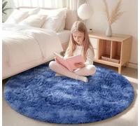 Homaxy Fluffy Rugs Living Room, Soft Shaggy Anti Slip Non Shedding Carpet, High Pile Modern Washable Area Rug for Nursery Bedroom, Easy Care Home Decor, Round 120 cm, Navy Blue