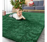 Homaxy Fluffy Shaggy Rugs Living Room, Large Anti Slip Carpet, Machine Washable Soft Thick Pile Bedside Rug for Kids Bedroom, Nursery - Dark Green, 240 x 340 cm
