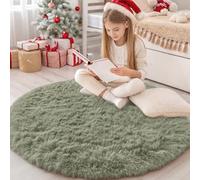 Homaxy Fluffy Shaggy Rugs Living Room, Large Anti Slip Carpet, Machine Washable Soft Thick Pile Bedside Rug for Kids Bedroom, Nursery - Khaki Green, Round 160 cm