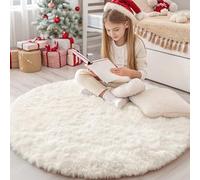Homaxy Fluffy Shaggy Rugs Living Room, Large Anti Slip Carpet, Machine Washable Soft Thick Pile Bedside Rug for Kids Bedroom, Nursery - Creme, Round 160 cm