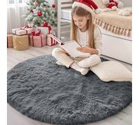 Homaxy Fluffy Shaggy Rugs Living Room, Large Anti Slip Carpet, Machine Washable Soft Thick Pile Bedside Rug for Kids Bedroom, Nursery - Dark Grey, Round 160 cm