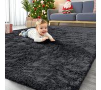 Homaxy Fluffy Shaggy Rugs Living Room, Large Anti Slip Carpet, Machine Washable Soft Thick Pile Bedside Rug for Kids Bedroom, Nursery - Black, 240 x 340 cm