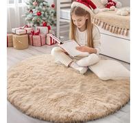 Homaxy Fluffy Shaggy Rugs Living Room, Large Anti Slip Carpet, Machine Washable Soft Thick Pile Bedside Rug for Kids Bedroom, Nursery - Beige, Round 160 cm