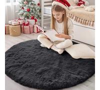 Homaxy Fluffy Shaggy Rugs Living Room, Large Anti Slip Carpet, Machine Washable Soft Thick Pile Bedside Rug for Kids Bedroom, Nursery - Black, Round 160 cm