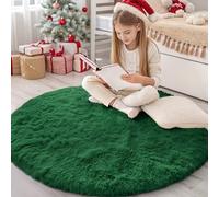 Homaxy Fluffy Shaggy Rugs Living Room, Soft Thick Pile Carpet, Machine Washable Anti Slip Bedside Rug for Kids Bedroom, Nursery - Dark Green, Round 120 cm