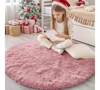 Homaxy Fluffy Shaggy Rugs Living Room, Soft Thick Pile Carpet, Machine Washable Anti Slip Bedside Rug for Kids Bedroom, Nursery - Pink, Round 120 cm