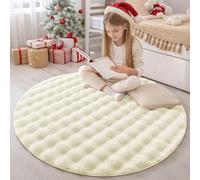 Homaxy Fluffy Shaggy Rugs Living Room with 3D Bubble Pattern, Anti Slip Machine Washable Carpet, Large Thick Pile Bedside Rug for Bedroom, Nursery - 120 cm Round, Cream