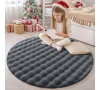 Homaxy Fluffy Shaggy Rugs Living Room with 3D Bubble Pattern, Anti Slip Machine Washable Carpet, Large Thick Pile Bedside Rug for Bedroom, Nursery - 120 cm Round, Dark Grey