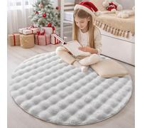 Homaxy Fluffy Shaggy Rugs Living Room with 3D Bubble Pattern, Anti Slip Machine Washable Carpet, Large Thick Pile Bedside Rug for Bedroom, Nursery - 120 cm Round, Light Grey