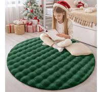 Homaxy Fluffy Shaggy Rugs Living Room with 3D Bubble Pattern, Anti Slip Machine Washable Carpet, Large Thick Pile Bedside Rug for Bedroom, Nursery - 120 cm Round, Dark Green