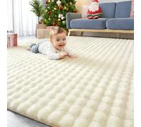 Homaxy Fluffy Shaggy Rugs Living Room with 3D Bubble Pattern, Anti Slip Machine Washable Carpet, Large Thick Pile Bedside Rug for Bedroom, Nursery - 240x340 cm, Cream