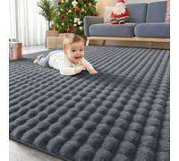 Homaxy Fluffy Shaggy Rugs Living Room with 3D Bubble Pattern, Anti Slip Machine Washable Carpet, Large Thick Pile Bedside Rug for Bedroom, Nursery - 240x340 cm, Dark Grey