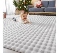 Homaxy Fluffy Shaggy Rugs Living Room with 3D Bubble Pattern, Anti Slip Machine Washable Carpet, Small Thick Pile Bedside Rug for Bedroom, Nursery - 60x100 cm, Light Grey