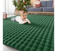 Homaxy Fluffy Shaggy Rugs Living Room with 3D Bubble Pattern, Anti Slip Machine Washable Carpet, Thick Pile Runner Rug for Hallway, Bedroom, Nursery - 80x150 cm, Dark Green