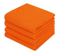 Homaxy Kitchen Towels, 100% Cotton, with Waffle Weave, Extra Soft, Highly Absorbent and Quick Dry Cleaning Towels, 13x28 Inches, Pack of 4, Orange