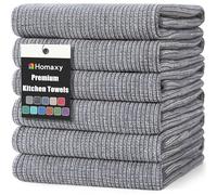 Homaxy Premium Kitchen Towels(18”x 28”, 6 Pack), Large Cotton Kitchen Hand Towels, Flat and Terry Dish Towels, 380 GSM Highly Absorbent Tea Towels Set with Hanging Loop, Grey