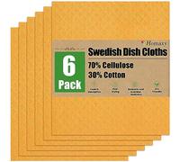 Homaxy Swedish Dishcloths for Kitchen, 6 Pack Reusable and Washable Cellulose Sponge Cloths Dish Towels, Absorbent and No Odor Paper Towels for Dishes & Counters, Orange