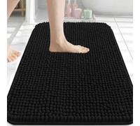 Homaxy Thick Fluffy Chenille Bath Mat, Bathroom Mat, 51×76 cm, Black | Absorbent, Soft, Non Slip, TPR Backing, Machine Washable, Comfortable, Bathroom accessories, Bath Mats for Kitchen, Entrance