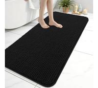 Homaxy Thick Fluffy Chenille Bath Mat, Bathroom Mat, 61×120 cm, Black | Absorbent, Soft, Non Slip, TPR Backing, Machine Washable, Comfortable, Bathroom accessories, Bath Mats for Kitchen, Entrance