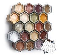Homazing Set of 20 Large 4oz Magnetic Spice Jars for Refrigerator, Hexagon Glass With Shaker Lids and Labels for Kitchen RV Travel Trailer, Spice Containers for Fridge