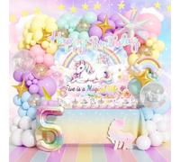 Hombae Unicorn 5th Birthday Decorations, Five is a Vibe Unicorn Birthday Party Decorations with Number 5 Foil Balloon, Rainbow Balloon Garland Kit, Cake Toppers for Girls 5th Party Theme