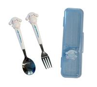 hombäde Plastic Cutlery Tableware Flatware Silverware 5 Piece Set Portable Reusable Travel Cute Kawaii Anime Cartoon Dog Bunny for Boys and Girls (Blue Roll)