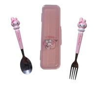 hombäde Stainless Steel Cutlery Tableware Flatware Silverware 3 Piece Set Portable Reusable Travel Cute Kawaii Anime Cartoon Dog Bunny for Boys and Girls (Pink Melody)